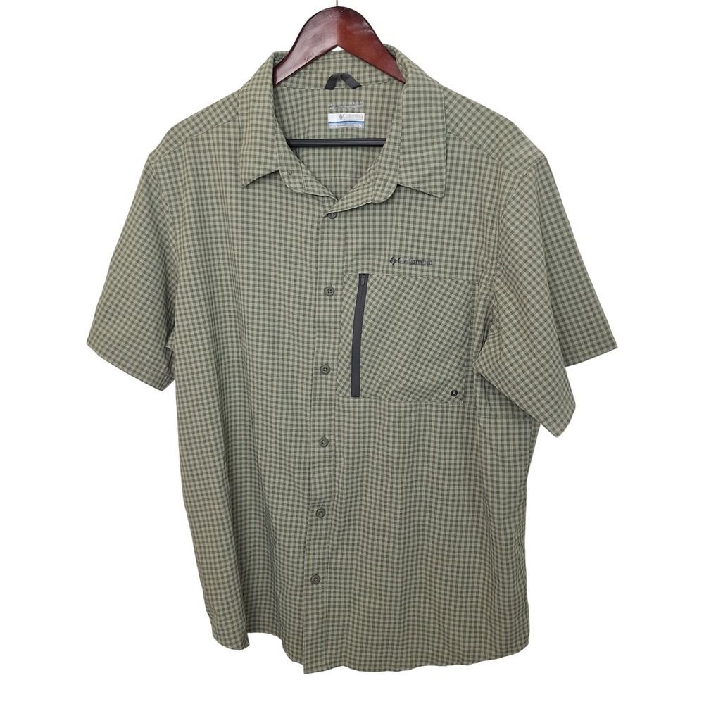 Columbia Mens XL Tall Plaid Short Sleeve Button Up Shirt Omni Wick
